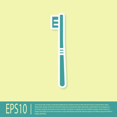 Sarı arkaplanda yeşil diş fırçası simgesi izole edildi. Vektör İllüstrasyonu