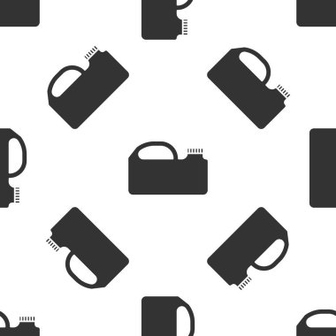 Grey Plastic canister for motor machine oil icon isolated seamless pattern on white background. Oil gallon. Oil change service and repair.  Vector Illustration