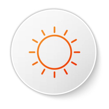 Turuncu çizgi Sun simgesi beyaz arkaplanda izole edildi. Yaz sembolü. Güneşli bir gün. Beyaz daire düğmesi. Vektör İllüstrasyonu