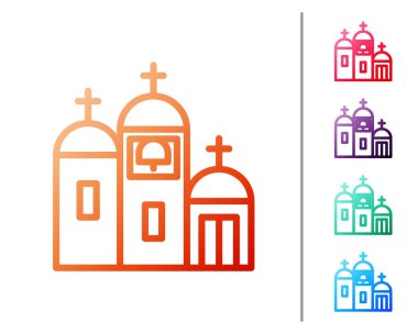 Kırmızı çizgi kilise binası simgesi beyaz arka planda izole edildi. Hıristiyan Kilisesi. Kilisenin dini. Renk simgelerini ayarla. Vektör İllüstrasyonu