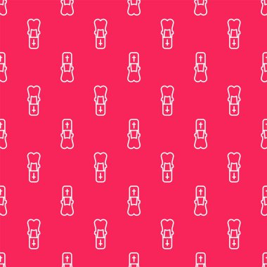 Beyaz çizgi papaz simgesi, kırmızı arkaplanda kusursuz desen tespit etti. Vektör İllüstrasyonu