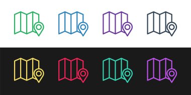 Ormanın yerini siyah beyaz arkaplanda izole edilmiş bir harita simgesine ayarla. Vektör İllüstrasyonu