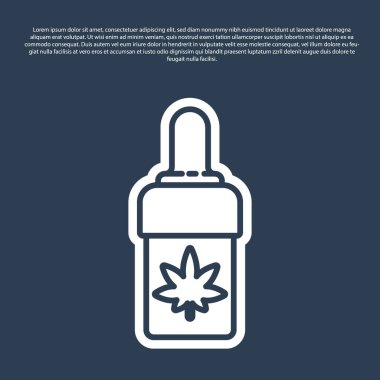 Mavi çizgi Tıbbi marihuana veya kenevir yaprağı zeytinyağı damlası ikonu mavi arka planda izole edilmiş. Esrar özütü. Kenevir sembolü. Vektör İllüstrasyonu