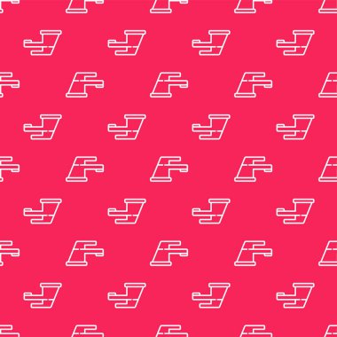 Beyaz çizgi su musluğu simgesi kırmızı arkaplanda izole edilmiş. Vektör İllüstrasyonu