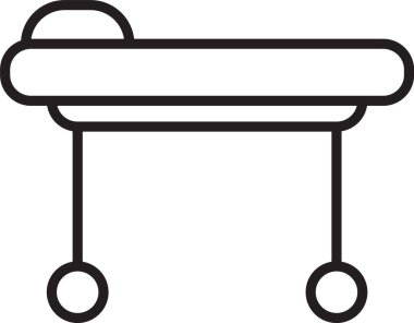 Siyah çizgi sedye simgesi beyaz arkaplanda izole edildi. Hastanenin tıbbi sedyesi. Vektör İllüstrasyonu