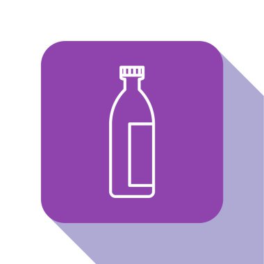 Beyaz çizgi kremi ya da losyon kozmetik tüp ikonu beyaz arka planda izole edilmiş. Erkekler için vücut bakım ürünleri. Mor kare düğme. Vektör İllüstrasyonu