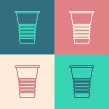 Pop Art Line kağıt cam ikonu renk arkaplanında izole edilmiş. Soda bardağı. Taze soğuk içecek sembolü. Vektör İllüstrasyonu