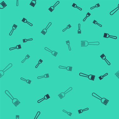 Siyah çizgi tek kullanımlık plastik çatal simgesi yeşil arka planda izole edilmiş pürüzsüz desen. Vektör İllüstrasyonu