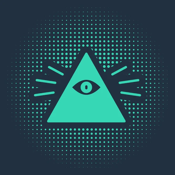 Green Masons Symbol All Seeing Eye God Icon Isolated Blue — Stock Vector