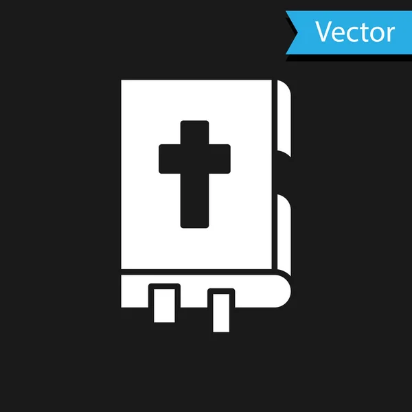 Vit Heliga Bibel Bok Ikon Isolerad Svart Bakgrund Vektor Illustration — Stock vektor