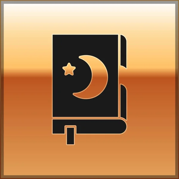 黄金の背景に隔離されたコーランのアイコンの黒の聖書 ムスリムの休日 イード ムバラク イード フィトル ラマダーン カレーム ベクターイラスト — ストックベクタ