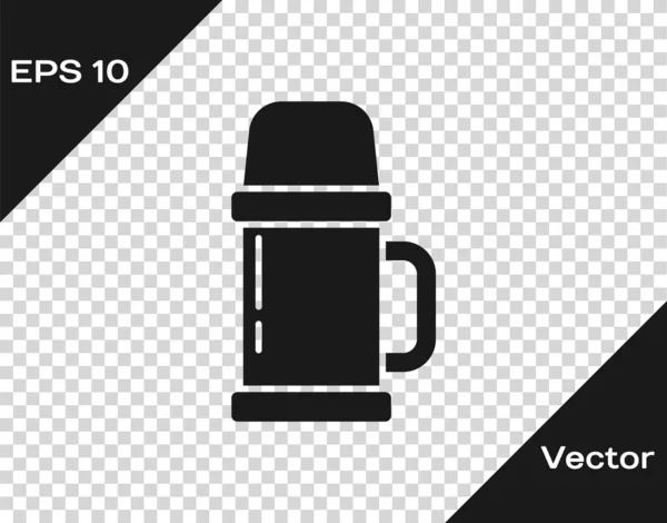 Black Thermos Container Icon Isolated Transparent Background Thermo Flask Icon — Stock Vector