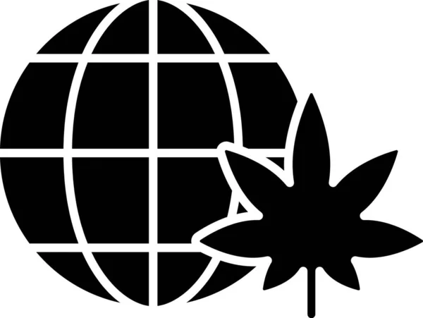 Black Legalize Marijuana Cannabis Globe Symbol Icon Isolated White Background — Stock Vector