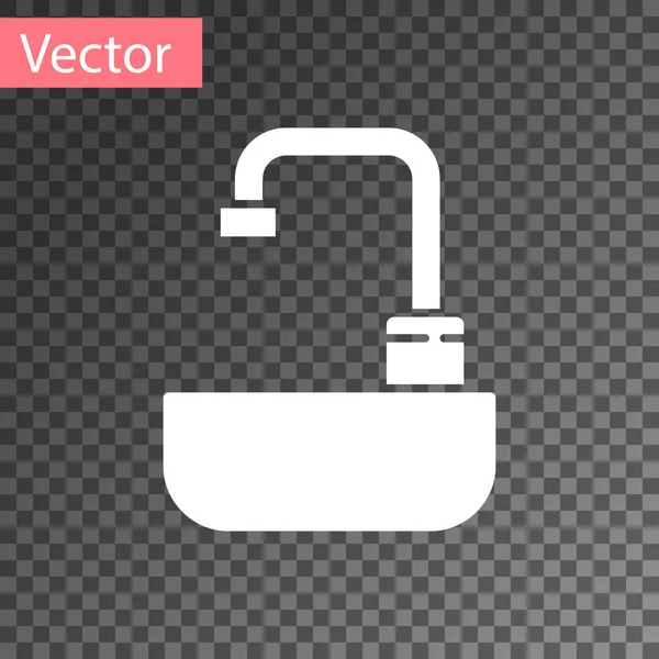 白色的洗脸盆 水龙头图标在透明的背景上隔离 病媒图解 — 图库矢量图片