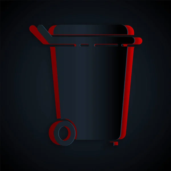 Paper Cut Trash Can Icon Isolated Black Background Garbage Bin — Stock Vector