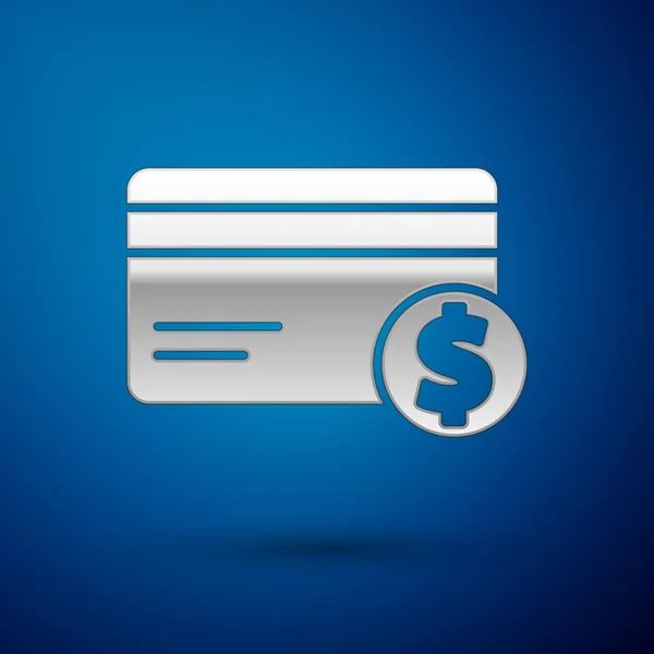 Silver Kreditkort Och Dollar Symbol Ikon Isolerad Blå Bakgrund Betalning — Stock vektor
