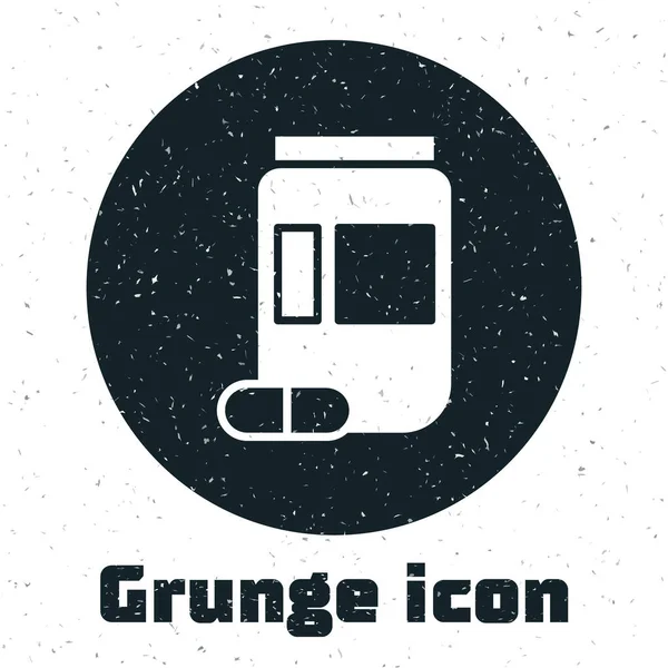 Icône Grunge Medicine Bouteille Pilules Isolée Sur Fond Blanc Signe — Image vectorielle