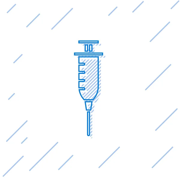 Icona Siringa Linea Blu Isolata Sfondo Bianco Siringa Vaccino Vaccinazione — Vettoriale Stock