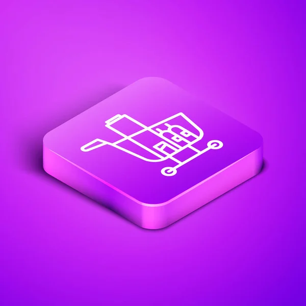 Isometric Line Shopping Cart Food Icon Isolated Purple Background Food — Stock Vector