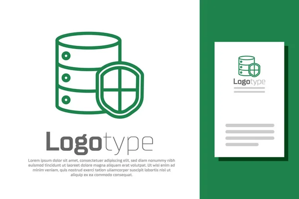 Green Line Server Mit Schild Symbol Auf Weißem Hintergrund Schutz — Stockvektor