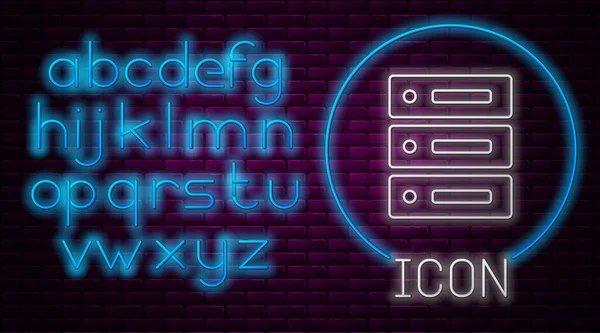 Brillante Línea Neón Servidor Datos Web Hosting Icono Aislado Fondo — Archivo Imágenes Vectoriales