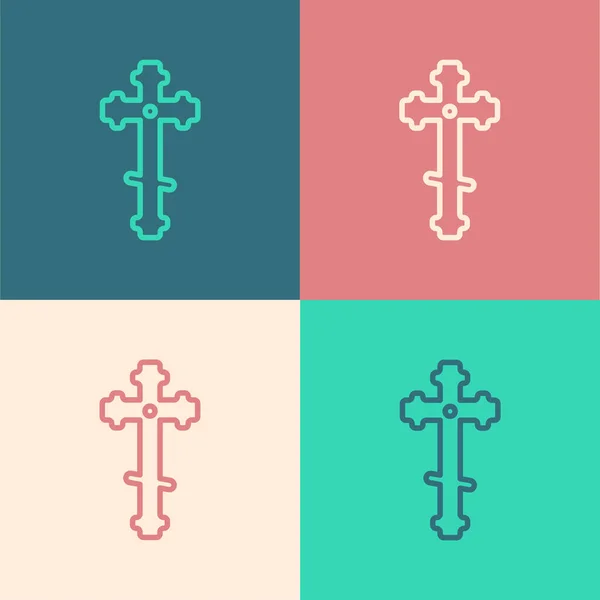 Pop Art Line Icono Cruz Cristiana Aislado Fondo Color Cruz — Vector de stock