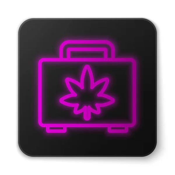 Glowing Neon Line Shopping Box Medical Marijuana Cannabis Leaf Icon — Stock Vector