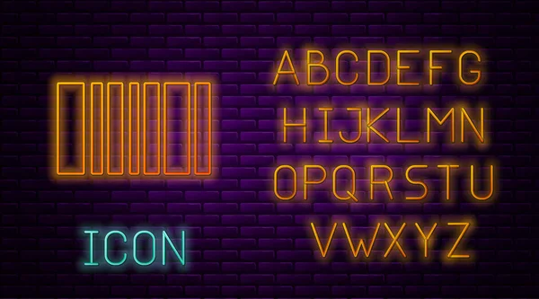 Gloeiende Neon Lijn Barcode Pictogram Geïsoleerd Baksteen Muur Achtergrond Neon — Stockvector
