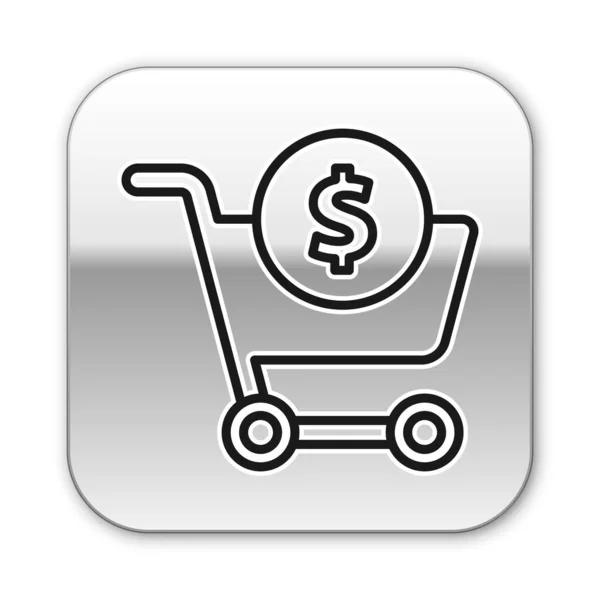 Svart Linje Shopping Vagn Och Dollar Symbol Ikon Isolerad Vit — Stock vektor