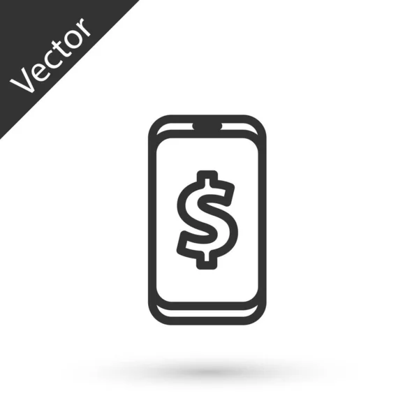 Línea Gris Smartphone Con Símbolo Dólar Icono Aislado Sobre Fondo — Vector de stock