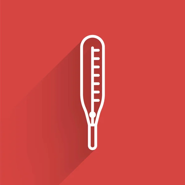 Белая Линия Медицинский Термометр Медицинского Осмотра Значок Изолирован Длинной Тенью — стоковый вектор