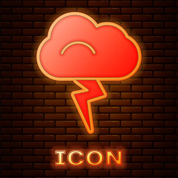 Icono Tormenta Neón Brillante Aislado Sobre Fondo Pared Ladrillo Nube — Vector de stock