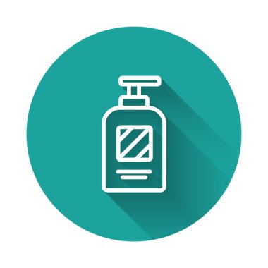 Uzun gölgeli beyaz çizgi şampuan ikonu. Yeşil daire düğmesi. Vektör İllüstrasyonu