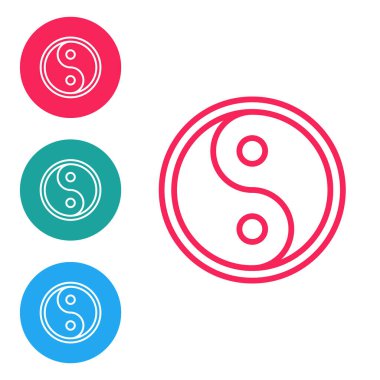 Kırmızı çizgi Yin Yang beyaz arkaplanda izole edilmiş uyum ve denge simgesi. Simgeleri daire düğmelerine ayır. Vektör İllüstrasyonu