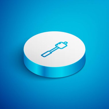 Çubuk simgesindeki Isometric Line Marshmallow mavi arka planda izole edilmiş. Beyaz daire düğmesi. Vektör İllüstrasyonu