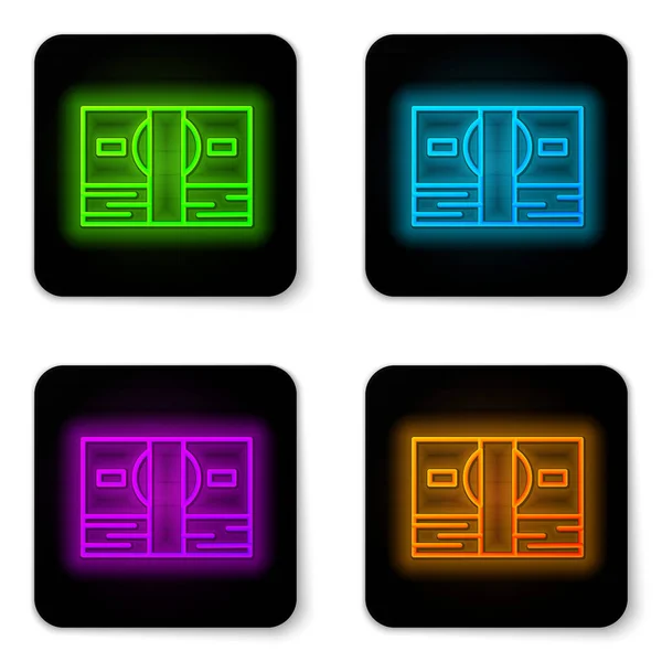 Glowing Neon Line Stacks Paper Money Cash Icon Isolated White — Stock Vector