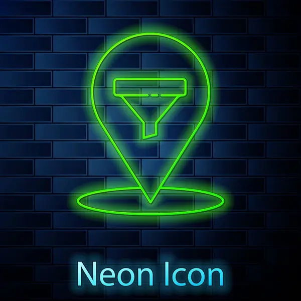Glödande Neon Line Plats Med Försäljning Tratt Ikon Isolerad Tegelvägg — Stock vektor