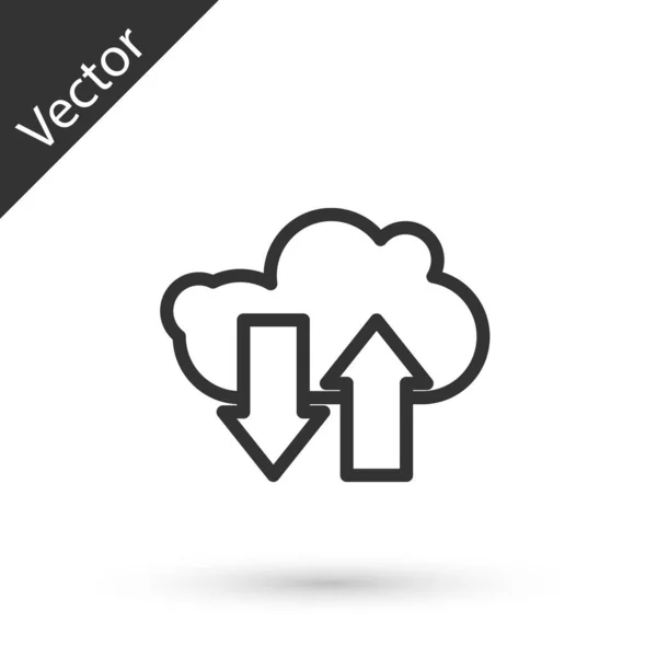 Linha Cinza Ícone Download Upload Nuvem Isolado Fundo Branco Ilustração — Vetor de Stock