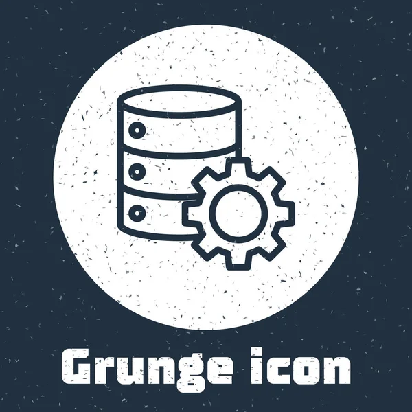Grunge Line Server Und Getriebesymbol Isoliert Auf Grauem Hintergrund Anpassung — Stockvektor