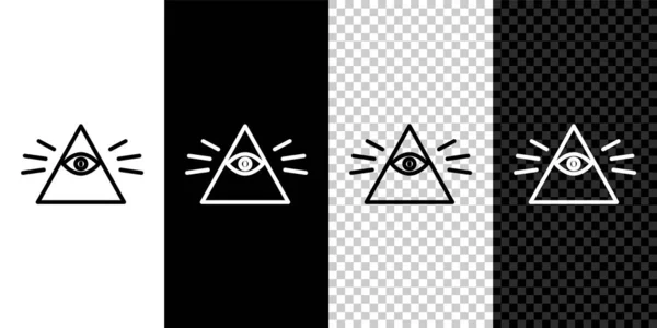 Set Line Masons Symbol All Seeing Eye God Icon Isolated — Stock Vector