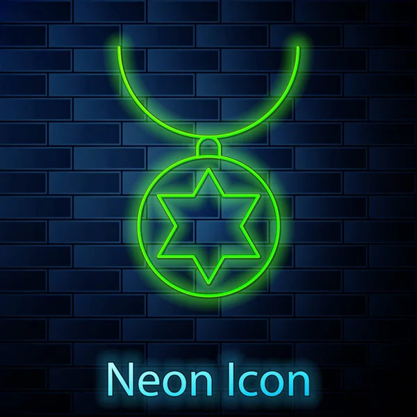 Zářící Neonová Čára Hvězda Davidova Náhrdelníku Ikoně Řetězu Izolované Pozadí — Stockový vektor