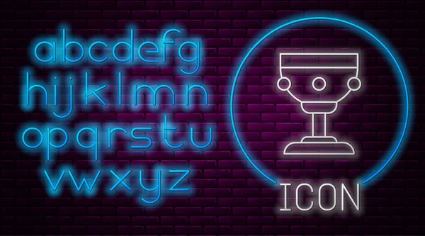 Ragyogó Neon Vonal Keresztény Kehely Ikon Elszigetelt Téglafal Háttér Kereszténység — Stock Vector