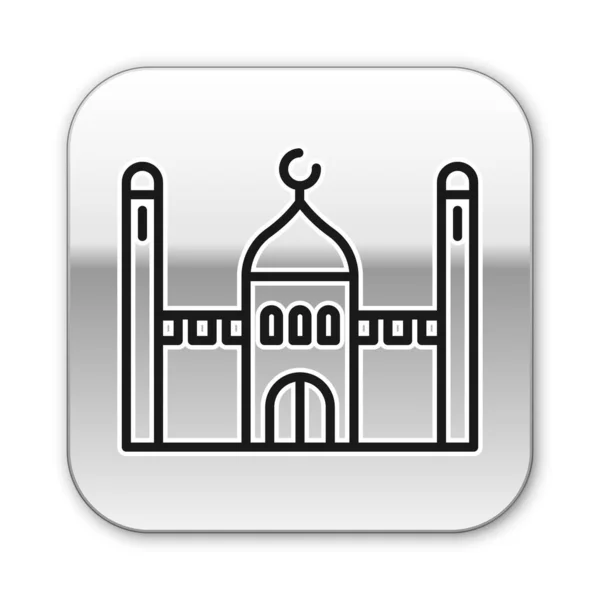 Černá Čára Muslimská Mešita Ikona Izolované Bílém Pozadí Stříbrný Knoflík — Stockový vektor