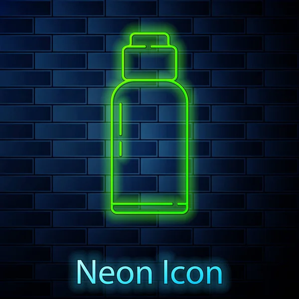 Gloeiende Neon Lijn Kanteen Waterfles Pictogram Geïsoleerd Baksteen Muur Achtergrond — Stockvector