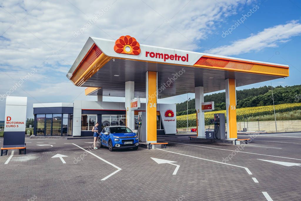 Leuseni, Moldova - July 17, 2019: Rompetrol petrol station near Leuseni commune
