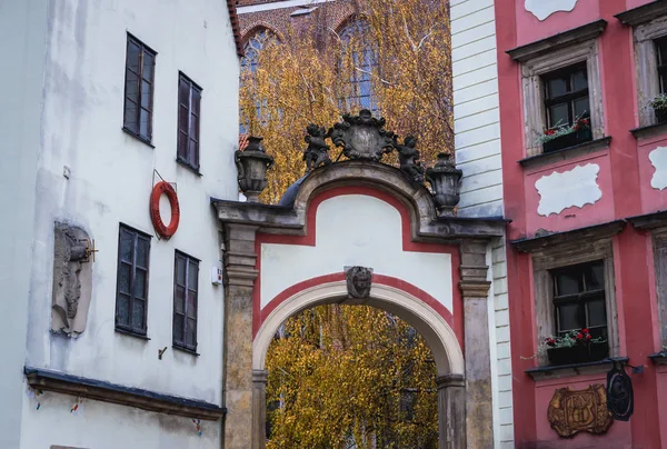 Old characteristic town houses called Hansel and Gretel in historic part of Wroclaw city in Poland