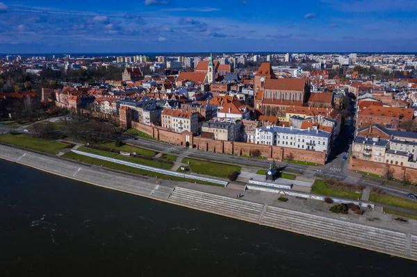 Drone View Historic Part Torun City Vistula River Poland John — Stock Photo, Image