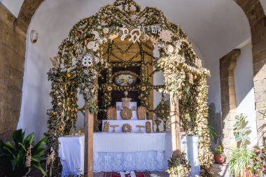 Altar of bread - remains after St Jopseh feast in Salemi, small town located in Trapani Province of Sicily Island in Italy clipart