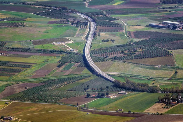 Road E933 Fields Seen Erice Town Mount Erice Sicily Island — Stock Photo, Image