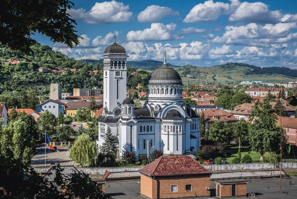 Segesvár Románia 2016 Július Légi Kilátás Segesvárra Szentháromság Ortodox Katedrálissal — Stock Fotó